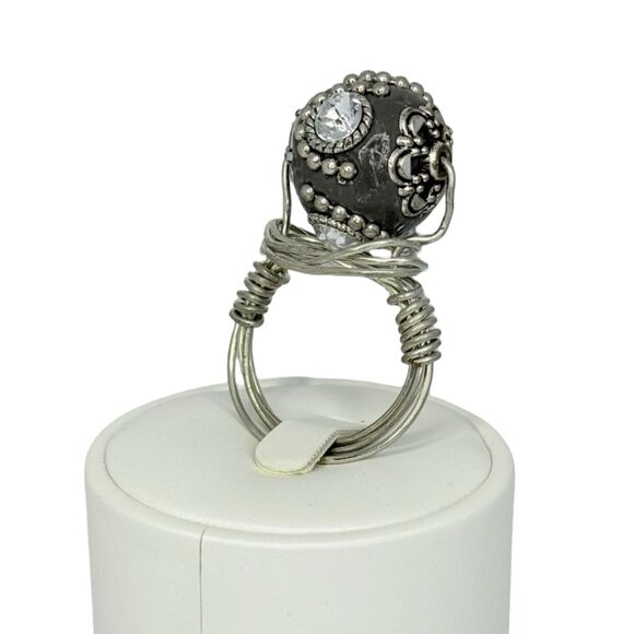 Rhinestone Spinner Cocktail Ring Sz 10 Silver Tone Boho Artesian Bohemian - Picture 8 of 14